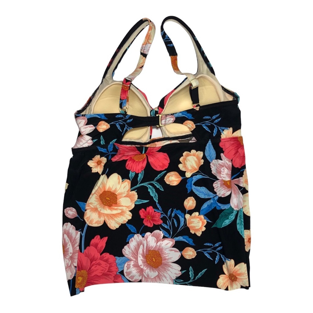Dreamsuit by Miracle Brands Black Floral Tankini Top with Adjustable Straps. NWT - Picture 2 of 3